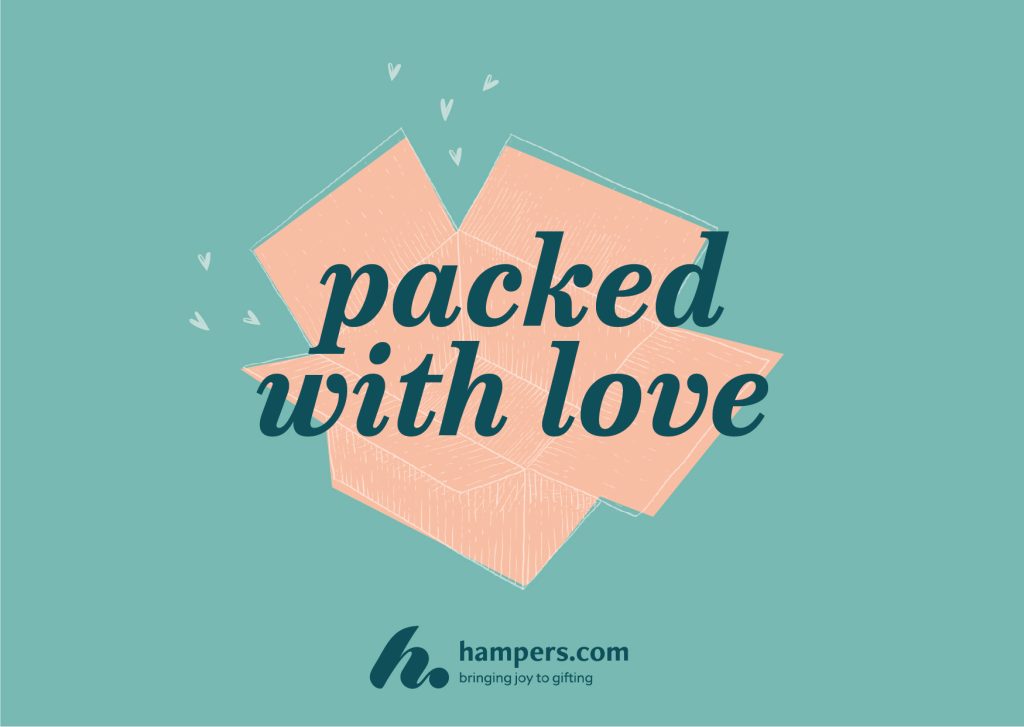 This image shows that hampers.com 100% carbon neutral hampers are packed with love