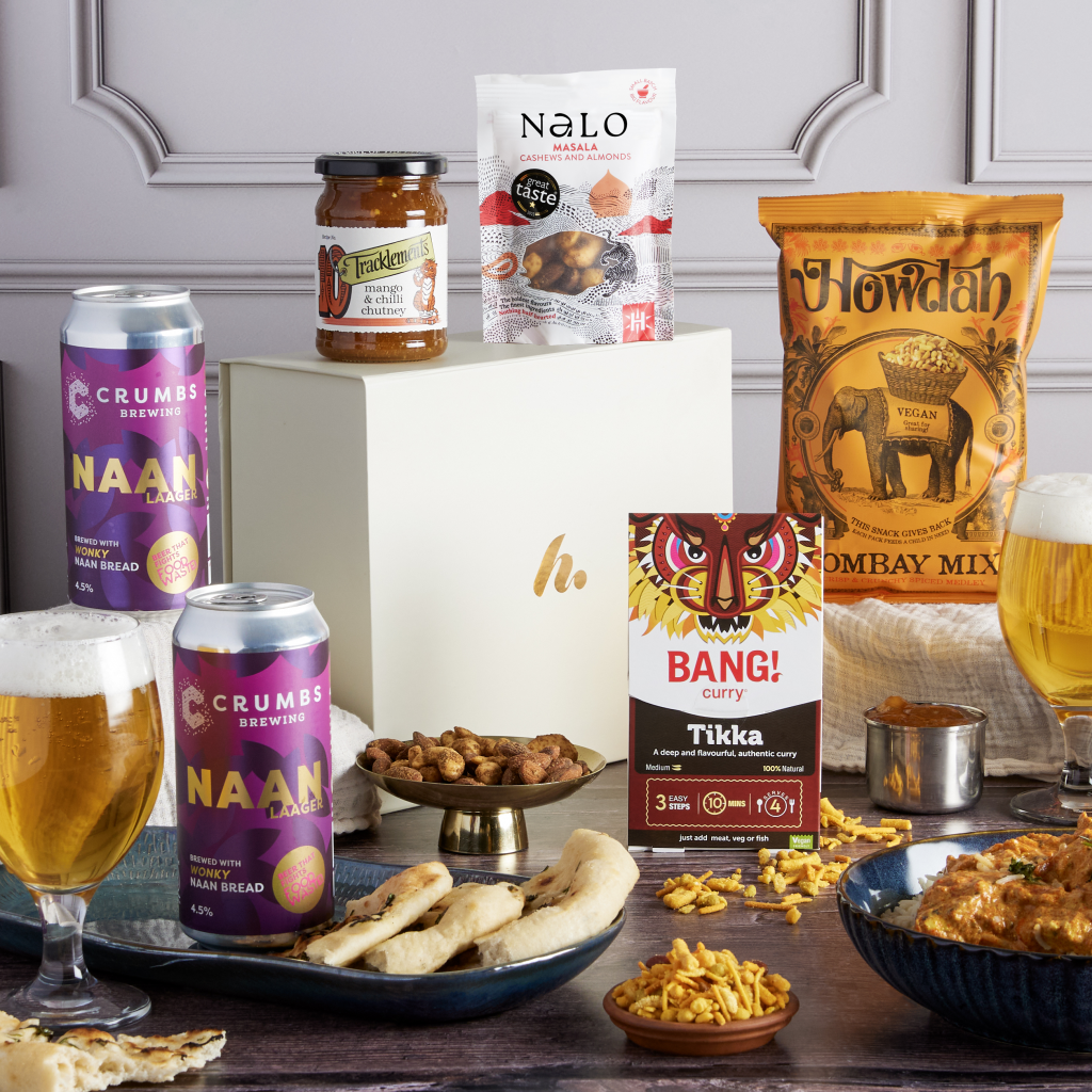 NALO’s sustainable Masala Cashews & Almonds in a brand new hampers.com gift hamper- the Curry Night Hamper, carefully curated with bold flavours and wholesome ingredients to create the perfect cosy curry night in.