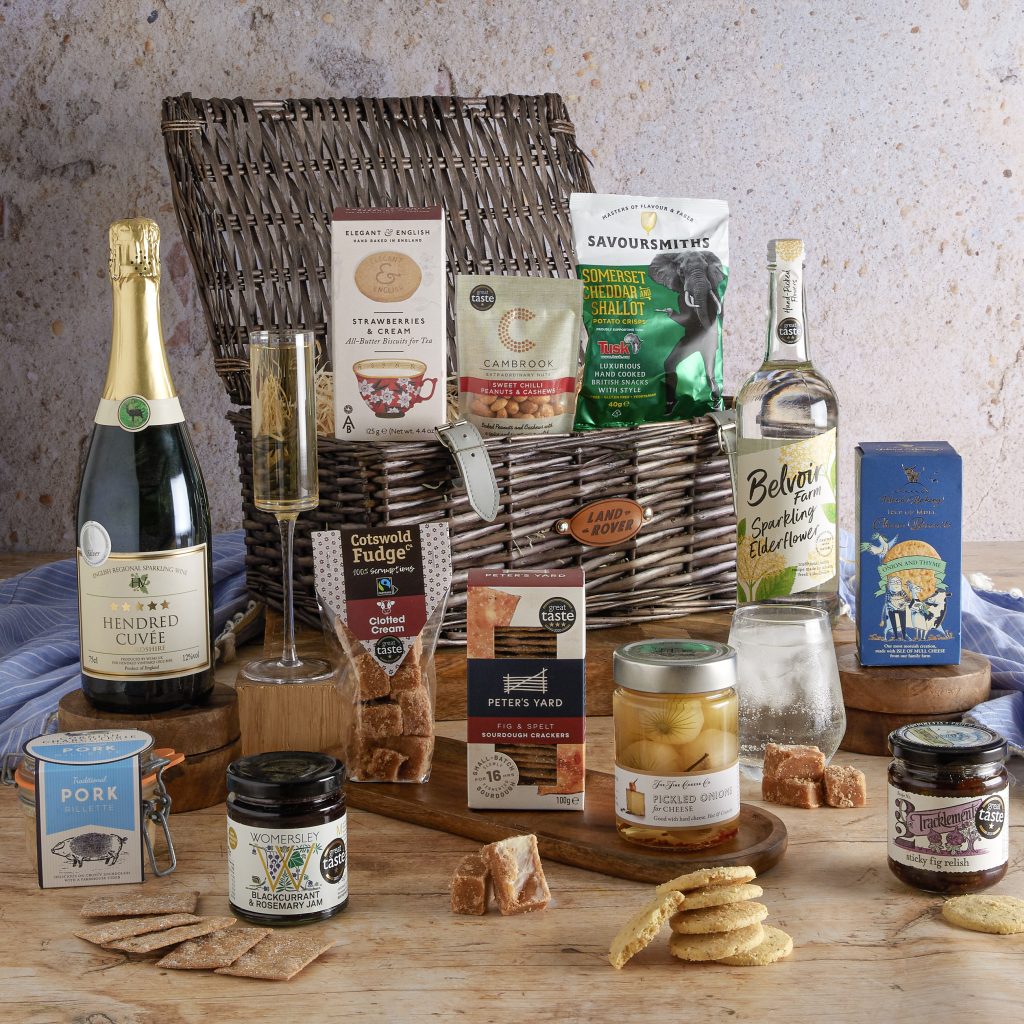 This image shows a bespoke corporate gift for customers of the new Range Rover, carefully curated by hampers.com