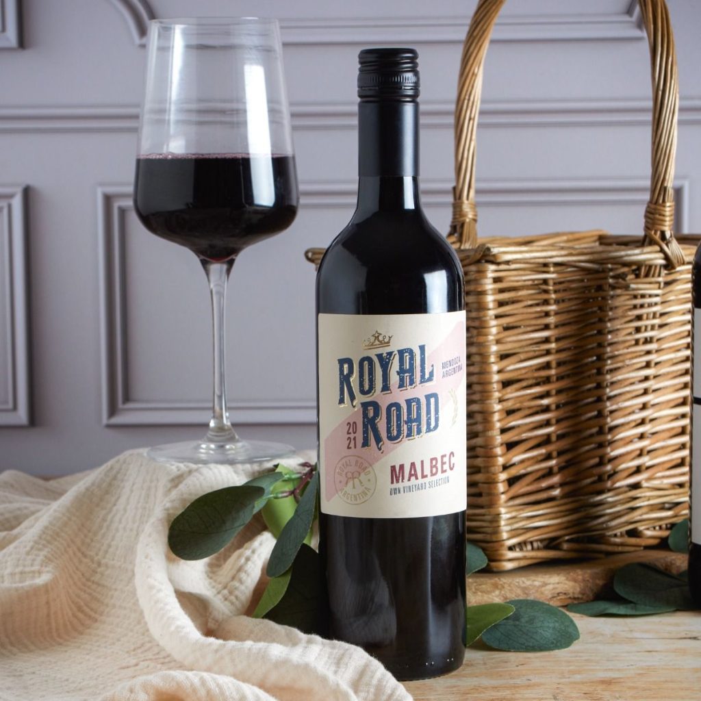 This image shows Gauchezco Estate Royal Road Malbec - a luxury red wine featured in Gift Hampers by hampers.com